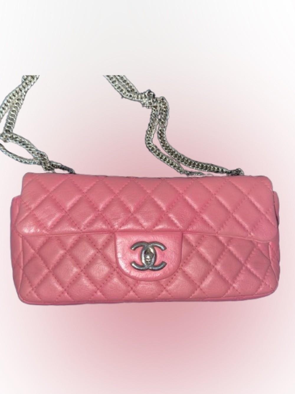 Chanel Pink Quilted Shoulder Bag with Silver Chain